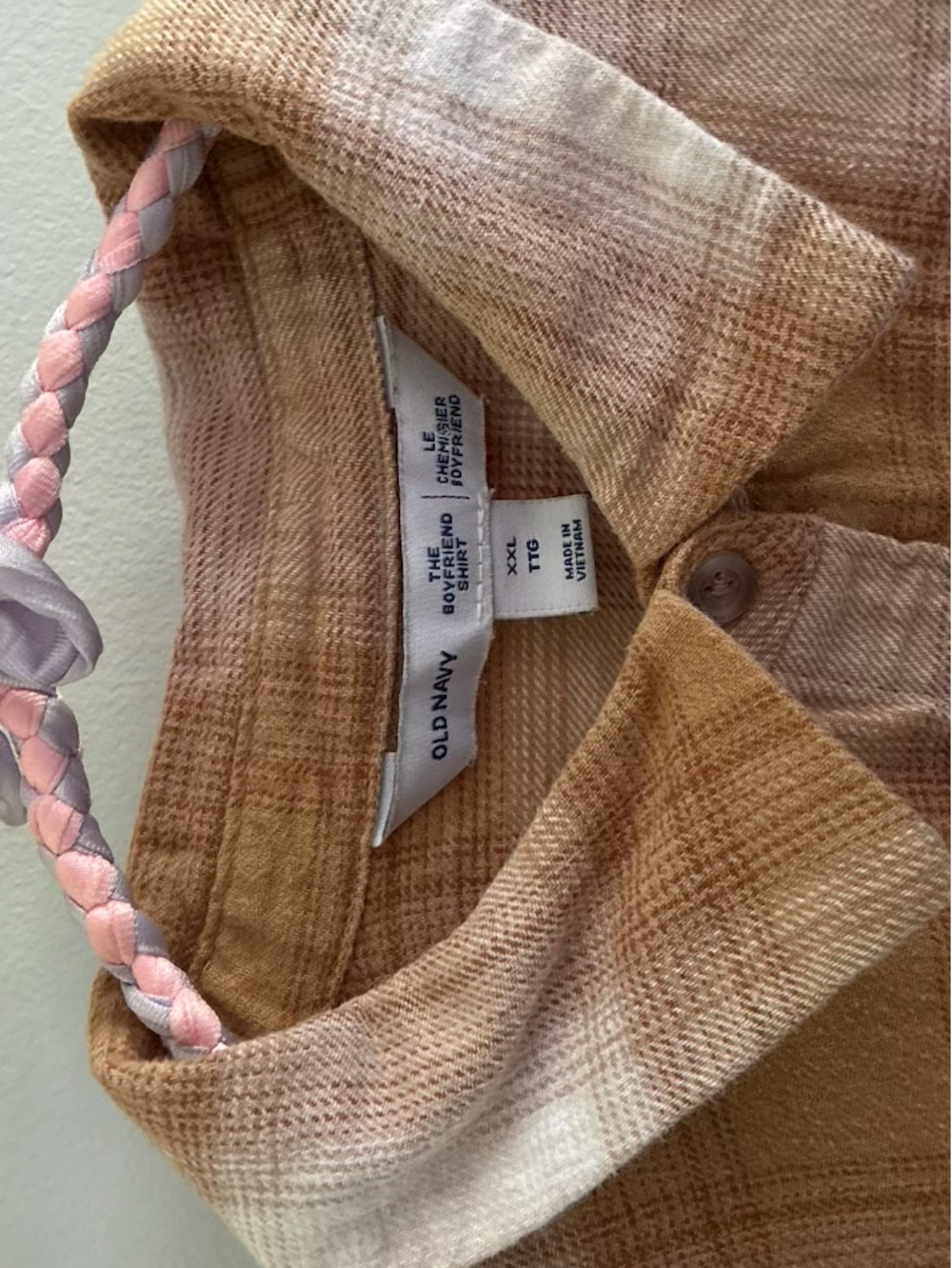 Old Navy Tan & White Plaid Button-Down Shirt - Picture 3 of 3